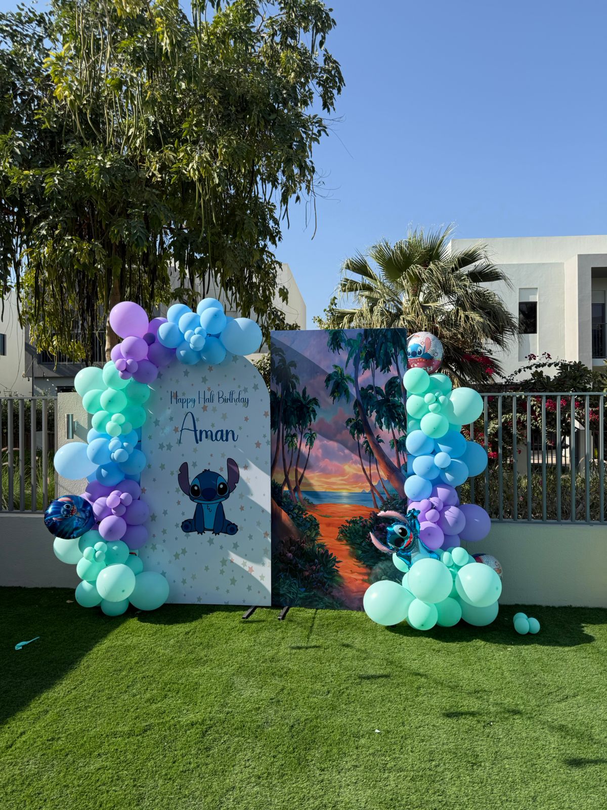 Outdoor birthday balloon display